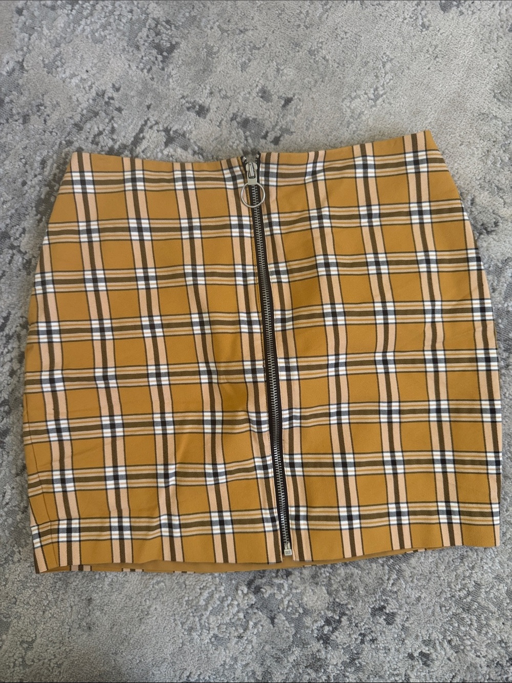 Express Mustard Plaid Zip-Front Mini Skirt